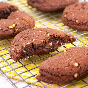 Freshly-baked gluten-free dark chocolate brigadeiro cookies