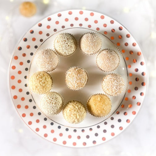 New Years Eve White Brigadeiro Collection on Plate