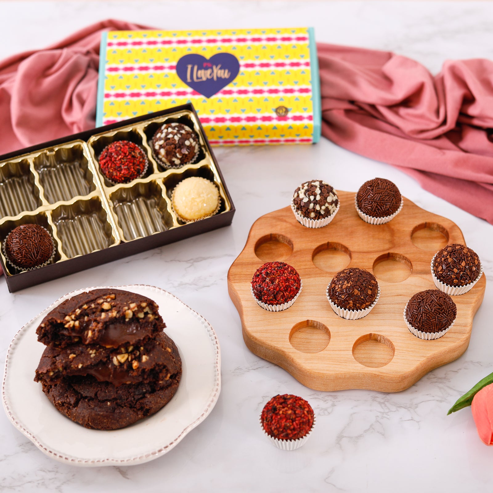 Valentine's chocolate assortment of brigadeiros and cookies